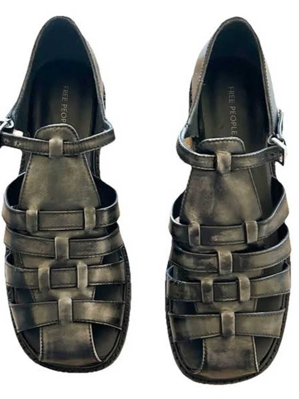 Free People Willow Distressed Black Fisherman Sandals NWOTS size 6.5 - Picture 10 of 10